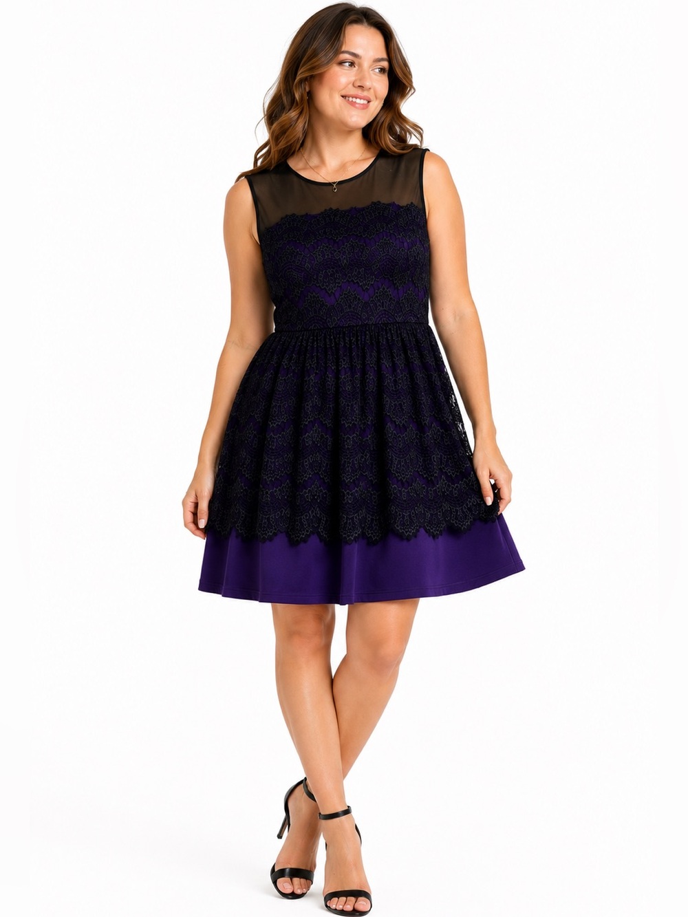 Ricki’s Black Purple Whimsigoth Lace Overlay Dress Size 16 Mesh Party Dress